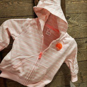 Carter’s Baby Girl Hooded Zip Jacket Pink Stripe NWT Neon Coral Flower